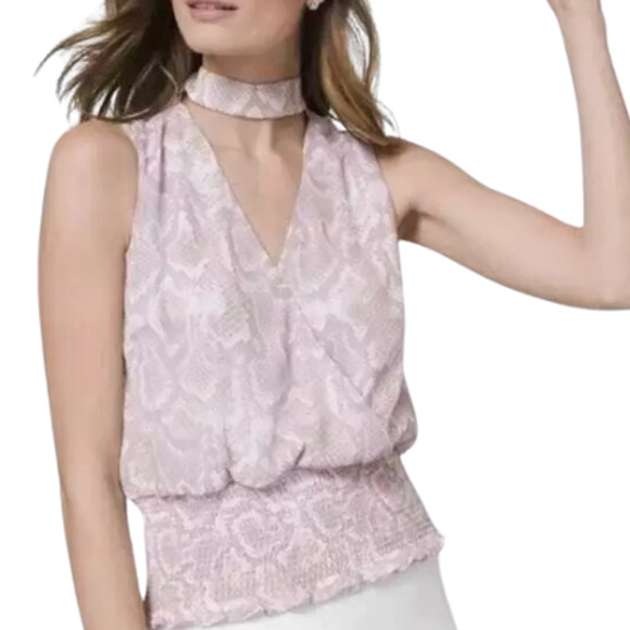 White House Black Market Tops - WHBM  Lavender Python Print Choker Top with Smocked Waist NWOT Size 4